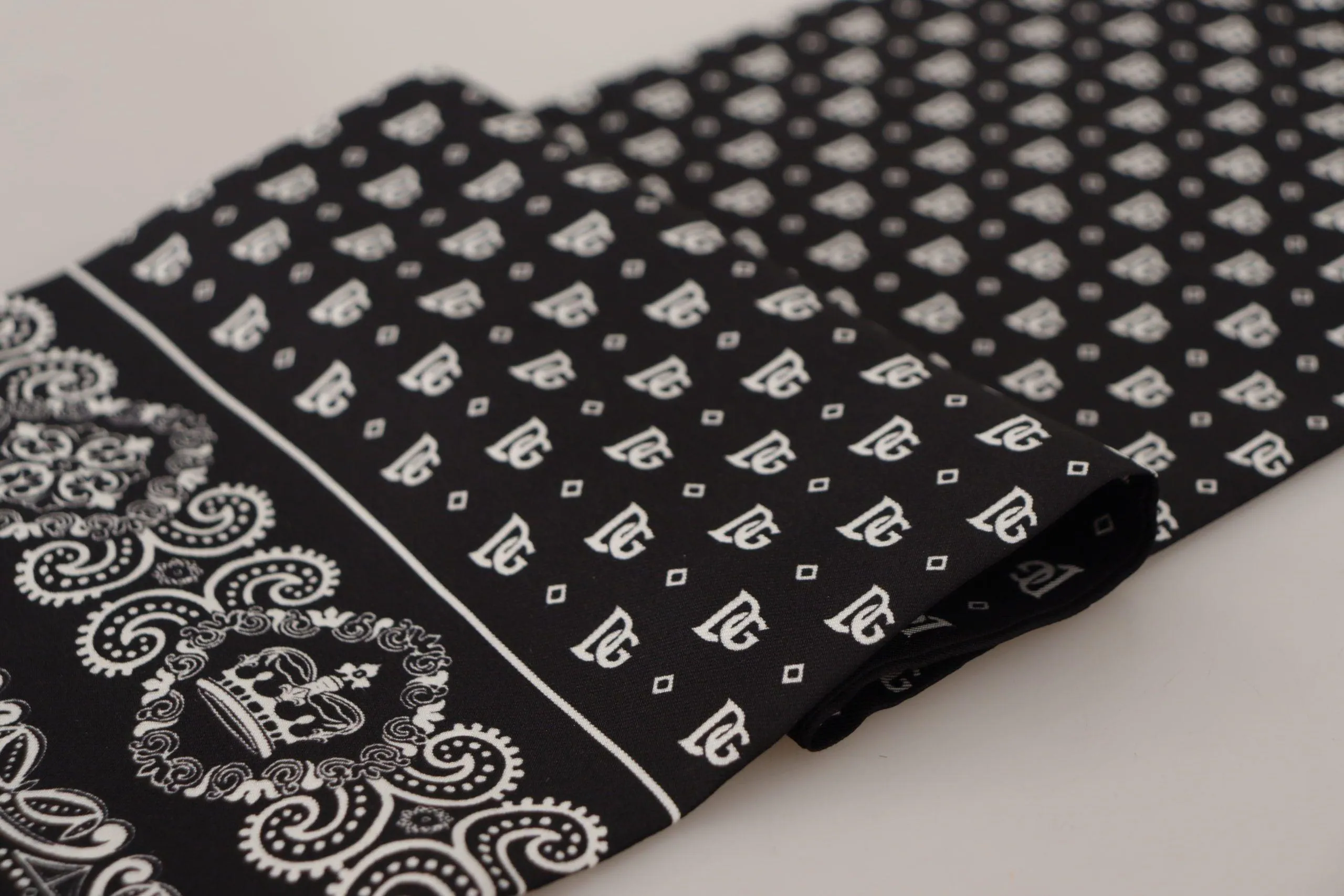 Dolce & Gabbana Black Silk Logo Crown Neck Wrap Shawl Fringe Scarf