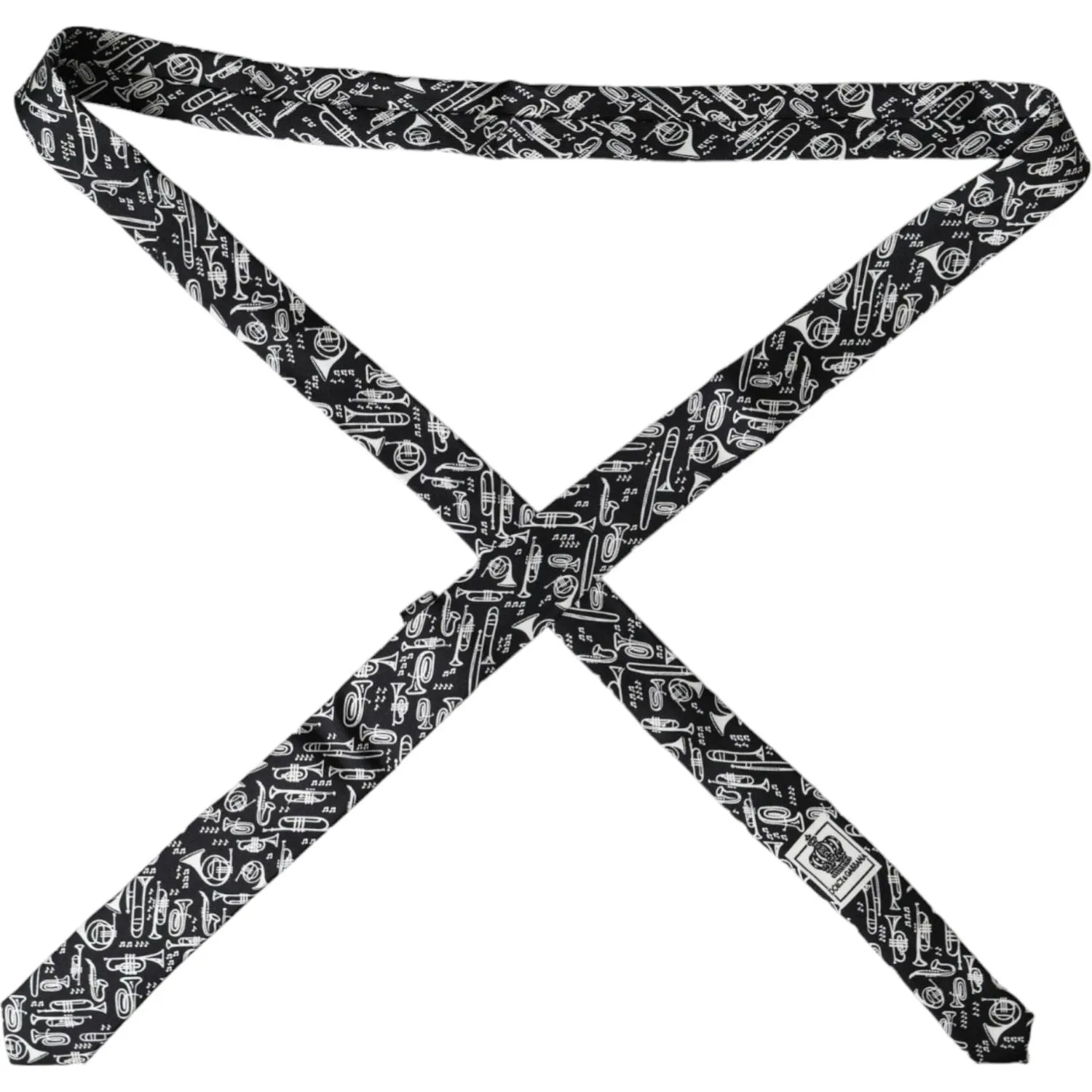 Dolce & Gabbana Black Trumpet Print Silk Adjustable Tie