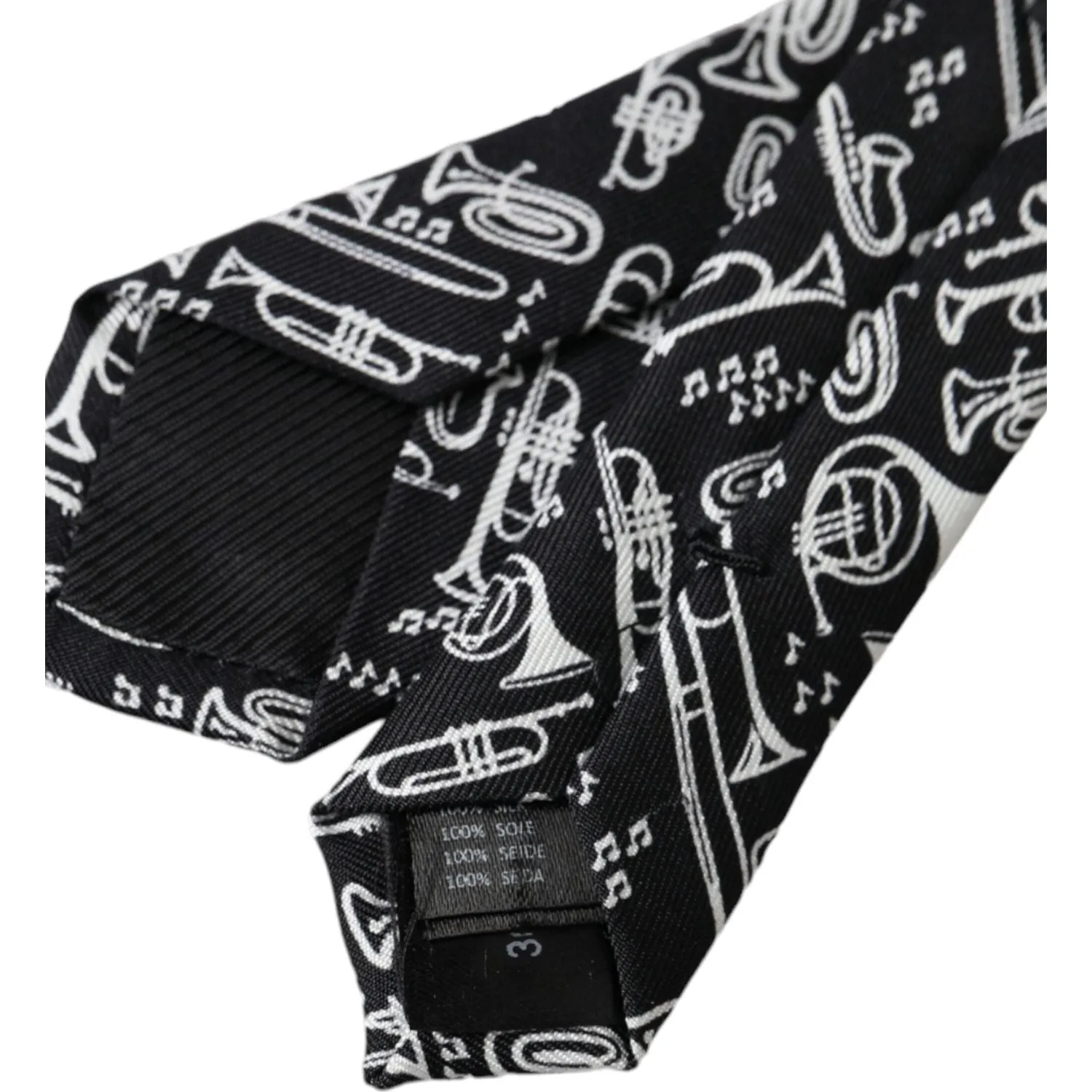 Dolce & Gabbana Black Trumpet Print Silk Adjustable Tie
