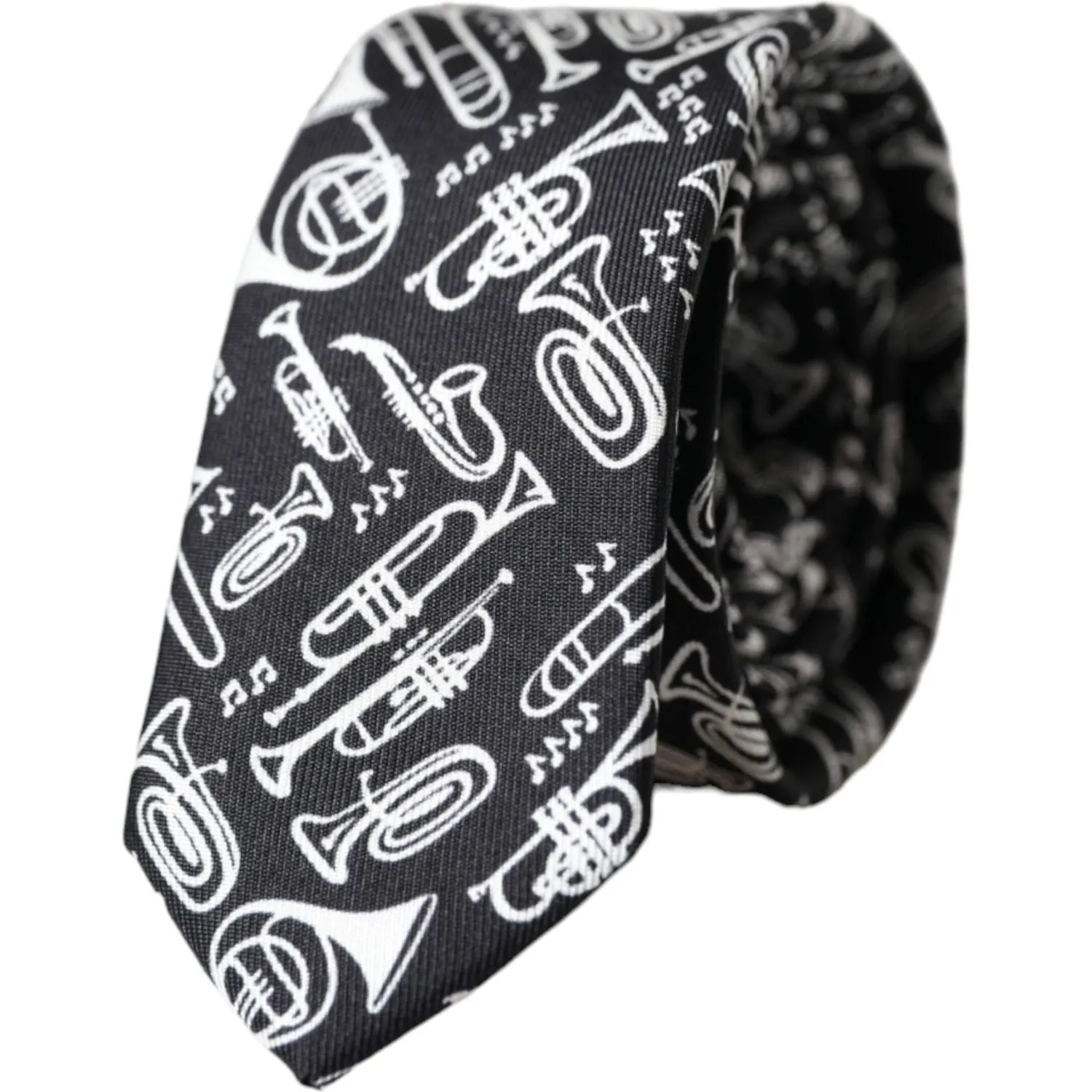 Dolce & Gabbana Black Trumpet Print Silk Adjustable Tie