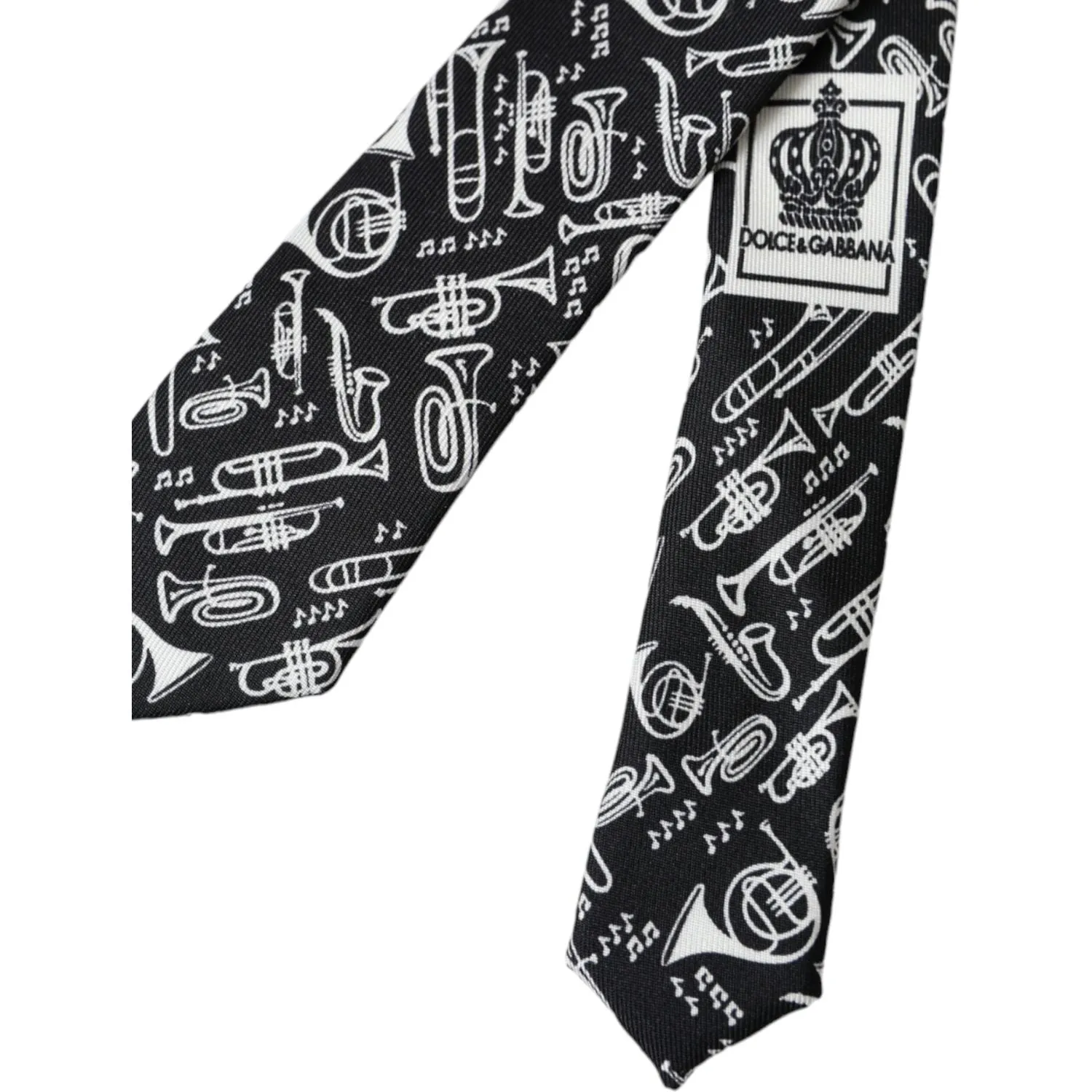 Dolce & Gabbana Black Trumpet Print Silk Adjustable Tie