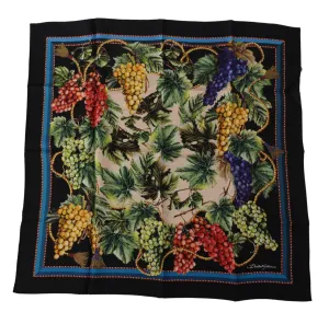 Dolce & Gabbana Black Vineyard Print Square Handkerchief Silk Scarf