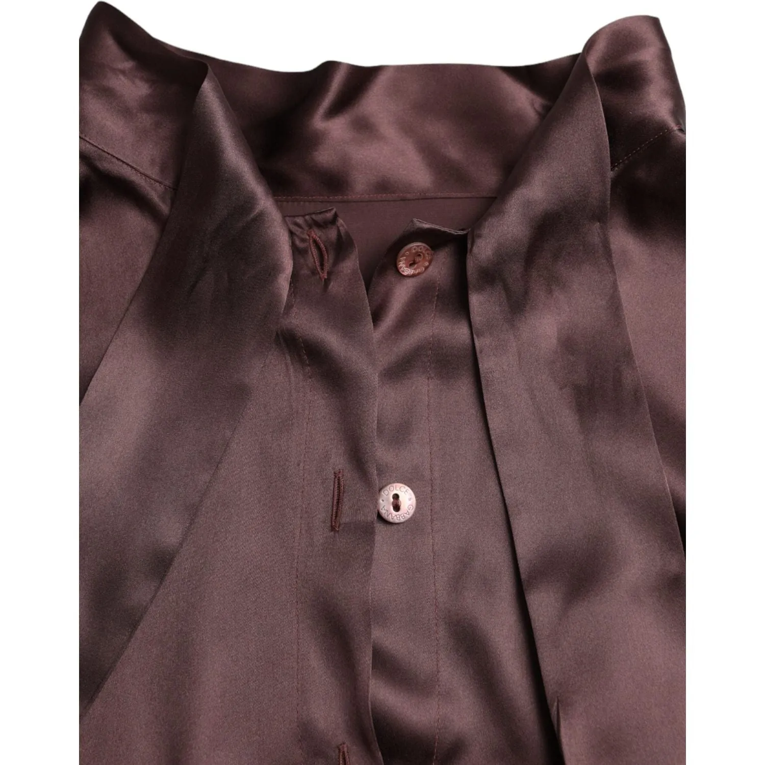 Dolce & Gabbana Brown Ascot Collar Long Sleeve Top Blouse