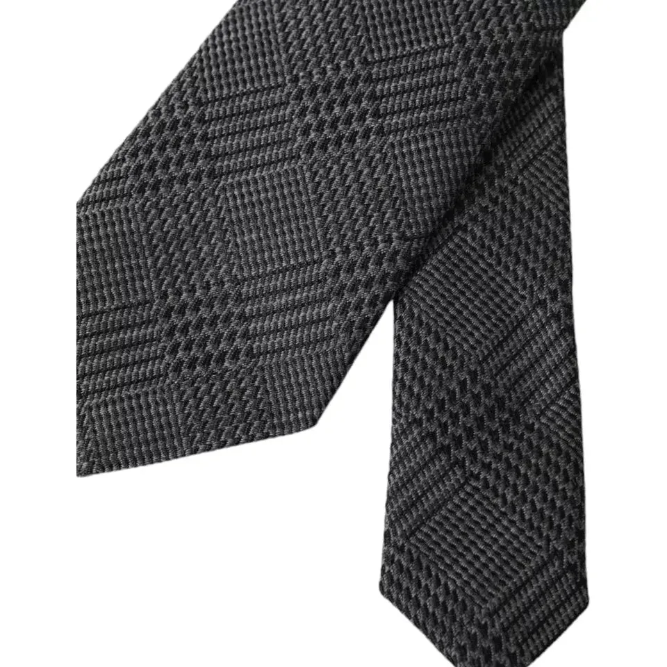 Dolce & Gabbana Dark Gray Plaid Patterned Silk Adjustable Men Tie