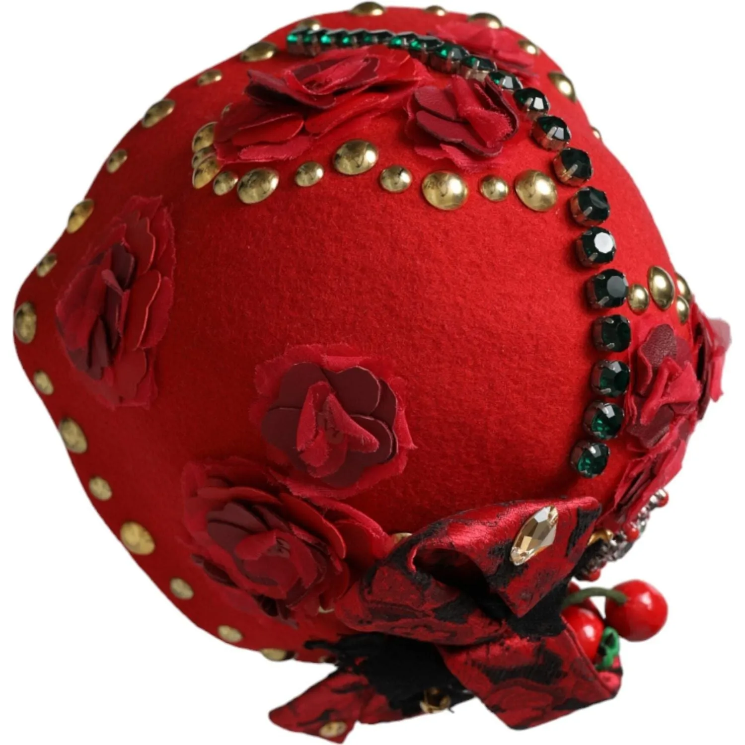 Dolce & Gabbana Red Crystal Gold Roses Brooch Embellished Hat