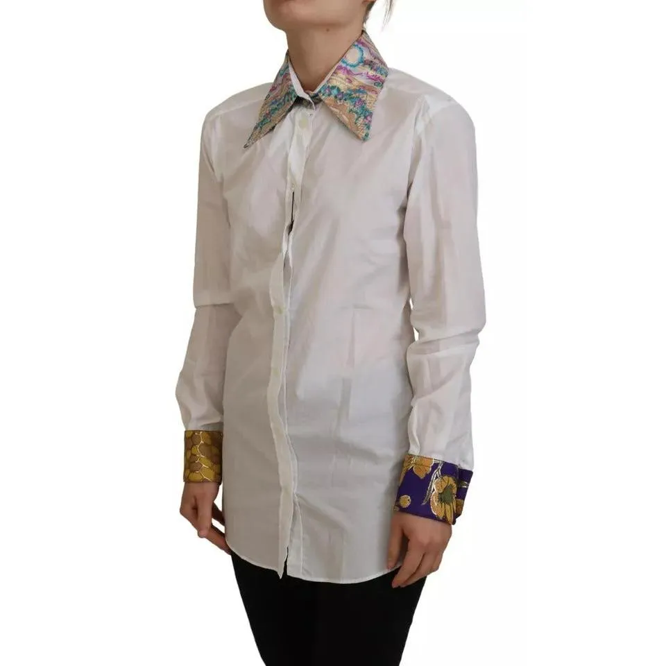 Dolce & Gabbana White Floral Jacquard Cotton Long Sleeves Top