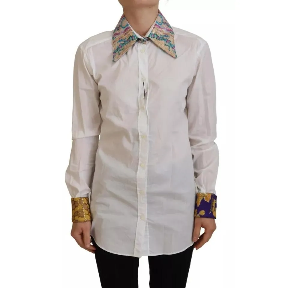 Dolce & Gabbana White Floral Jacquard Cotton Long Sleeves Top
