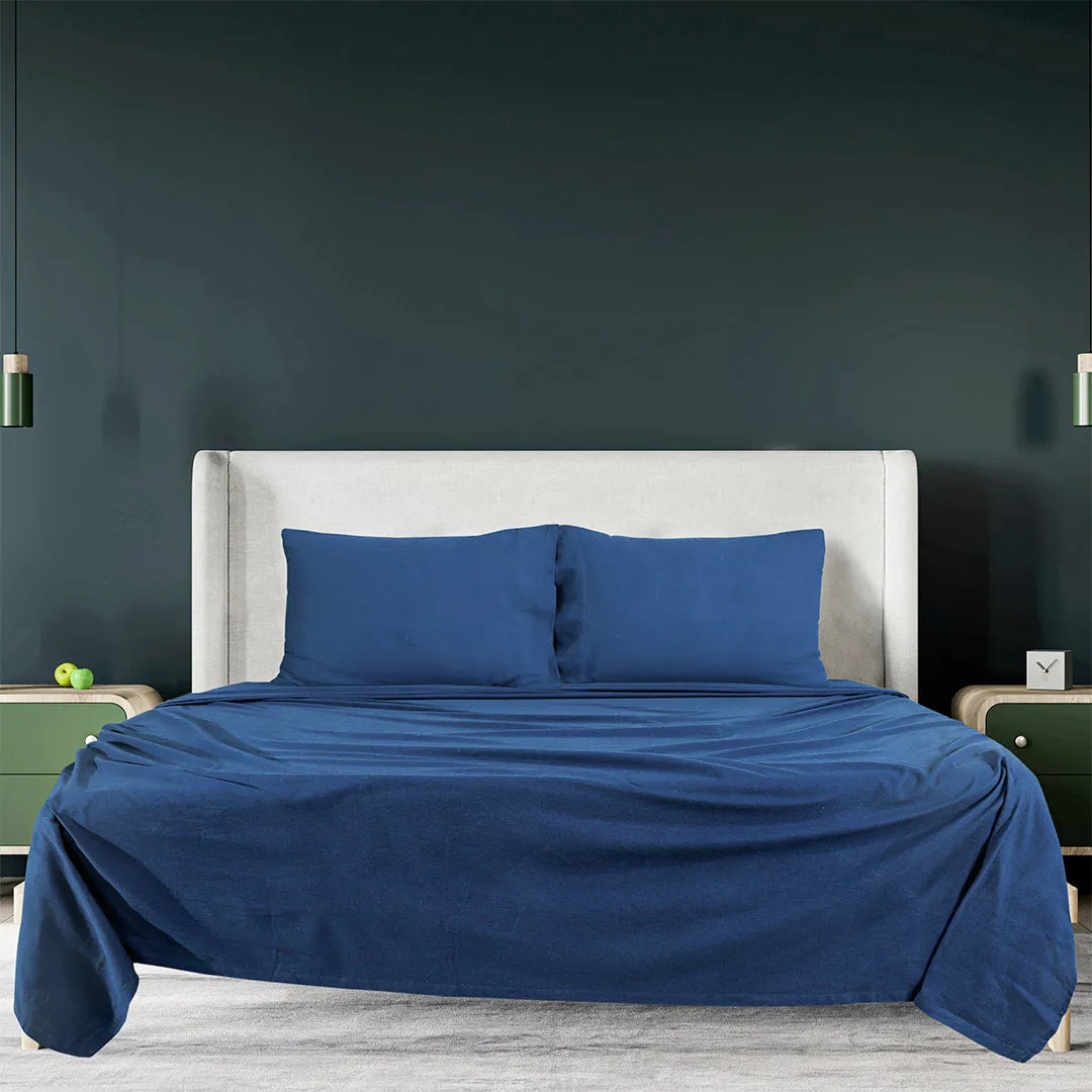 Double Brushed Flannel Sheet Set- Navy Checks 100% Cotton | Deep Pocket & Pill Resistance