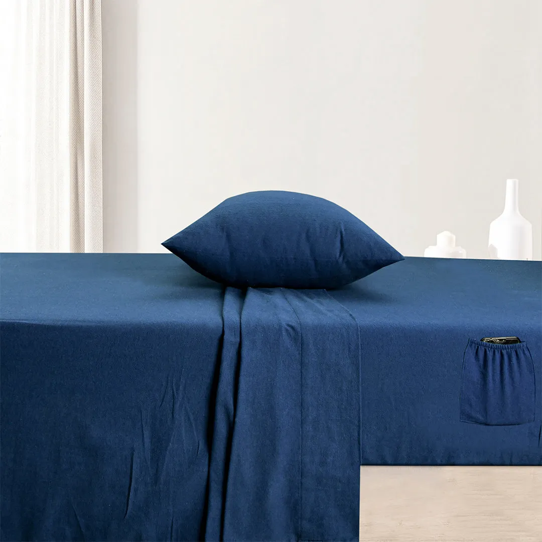 Double Brushed Flannel Sheet Set- Navy Checks 100% Cotton | Deep Pocket & Pill Resistance