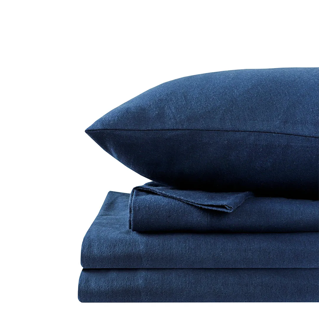 Double Brushed Flannel Sheet Set- Navy Checks 100% Cotton | Deep Pocket & Pill Resistance