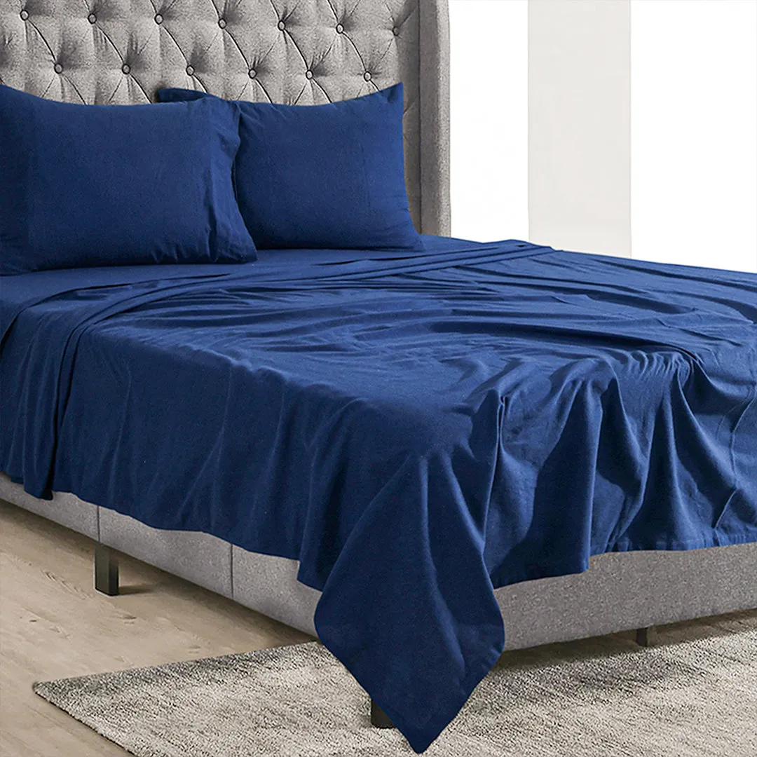 Double Brushed Flannel Sheet Set- Navy Checks 100% Cotton | Deep Pocket & Pill Resistance