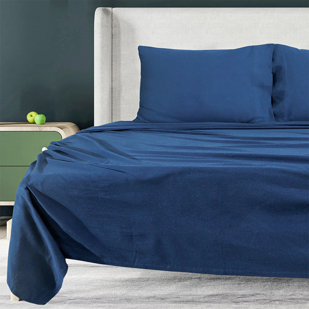 Double Brushed Flannel Sheet Set- Navy Checks 100% Cotton | Deep Pocket & Pill Resistance