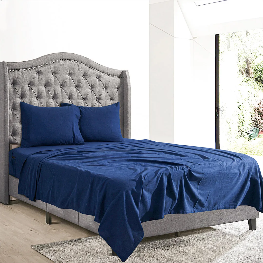 Double Brushed Flannel Sheet Set- Navy Checks 100% Cotton | Deep Pocket & Pill Resistance