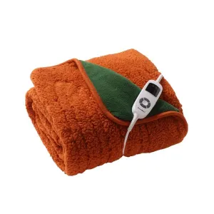Dreamaker Reversible Sherpa and Coral Fleece Heated Throw - Rust and Eden Green
