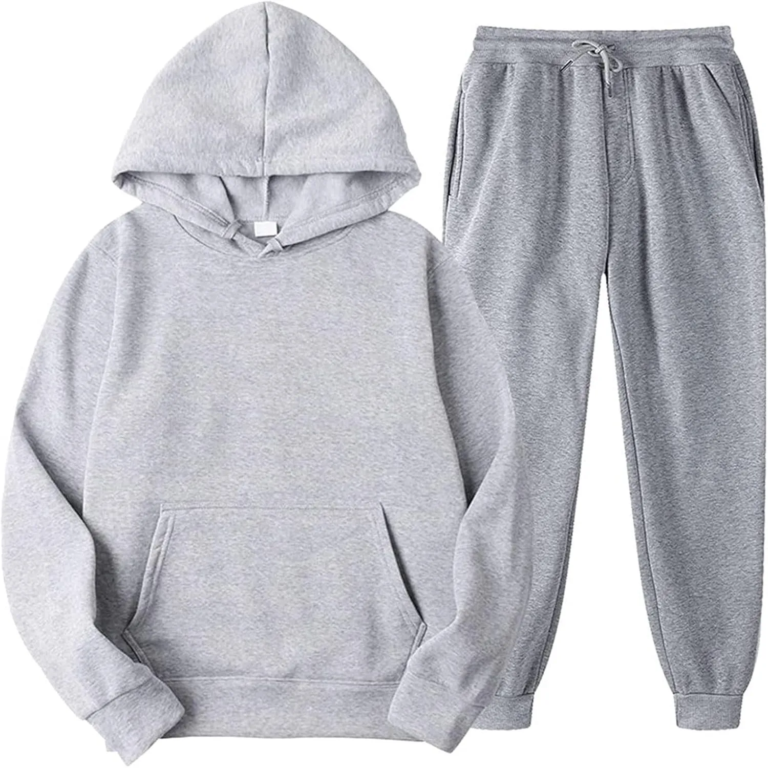 DuDubaby Men Thermal Hoodie Hooded Sportswear Two Piece Long Sleeved Pullover Hoodie Sweatshirt Sweatpants Set