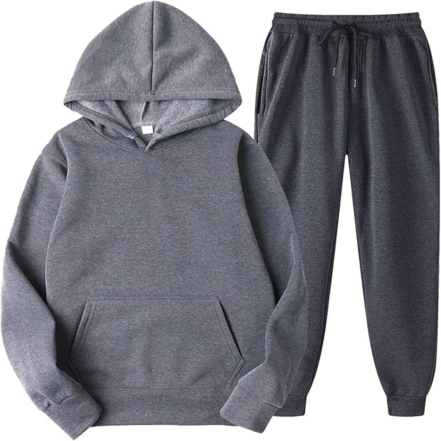 DuDubaby Men Thermal Hoodie Hooded Sportswear Two Piece Long Sleeved Pullover Hoodie Sweatshirt Sweatpants Set