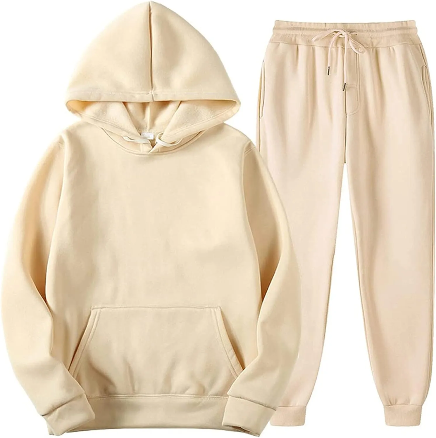 DuDubaby Men Thermal Hoodie Hooded Sportswear Two Piece Long Sleeved Pullover Hoodie Sweatshirt Sweatpants Set