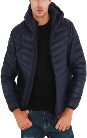 Dvbfufv Men Lightweight Hooded Down Jacket Men Windproof Warm Lightweight Down Jacket Man Solid Parka Coat