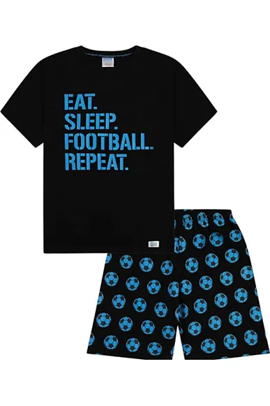 Eat Sleep Football Repeat Blue Short Pyjamas
