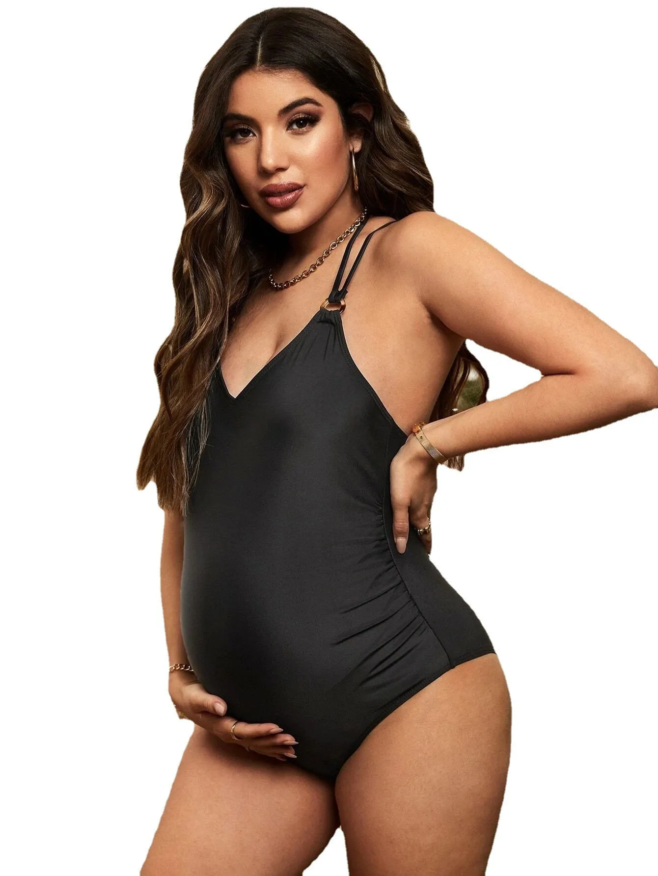 Effortless Elegance Black Maternity One Piece Swimsuit with Bump Support
