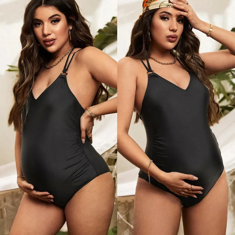 Effortless Elegance Black Maternity One Piece Swimsuit with Bump Support