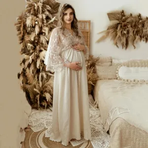 Elegant Cotton Boho Maternity Gown Dress for Moms-to-be