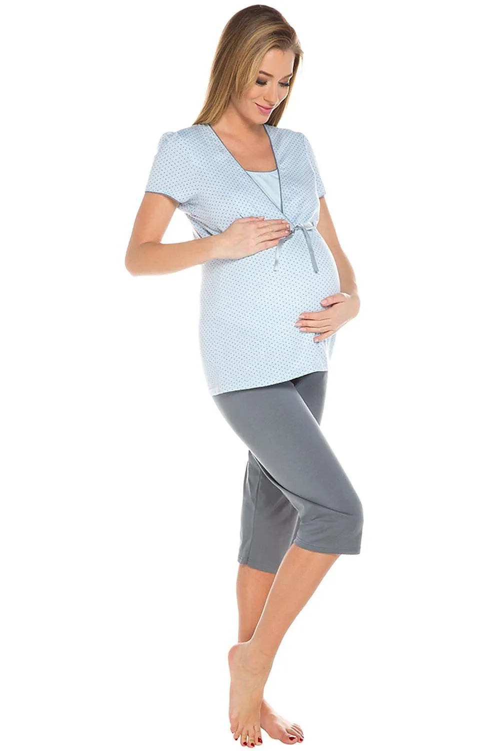Elegant Italian Dotted Maternity and Nursing Sleepwear Ensemble for Ultimate Comfort