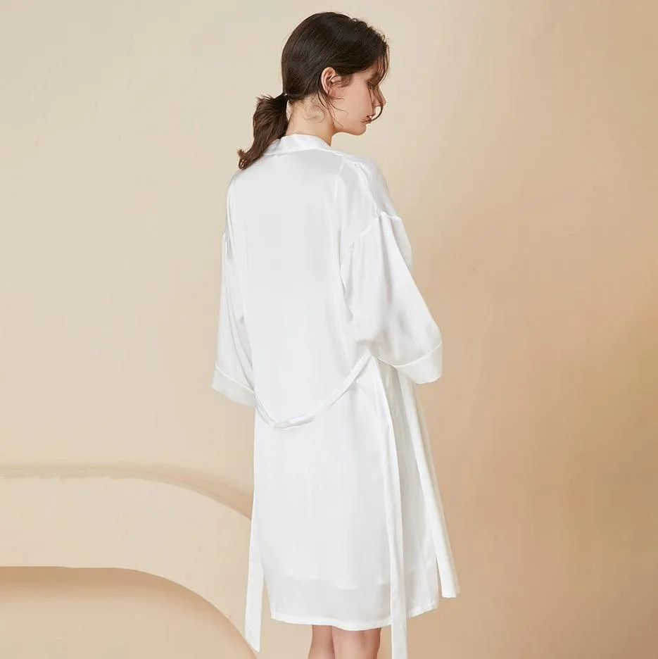 Elegant Ladies Silk Nightgown & Robe Set  Sexy Silk Sleepwear Bathrobe With A Silk Slip dress braces skirt