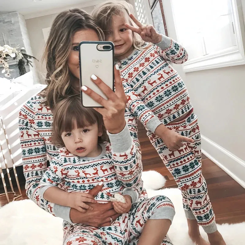 Elk and Tree Print Matching Winter Loungewear Pjs