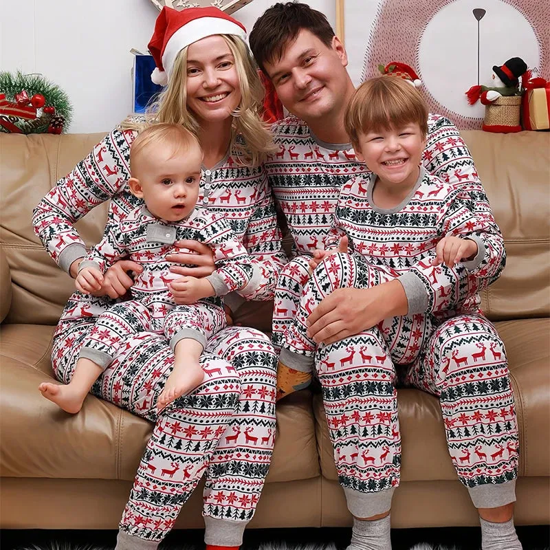Elk and Tree Print Matching Winter Loungewear Pjs