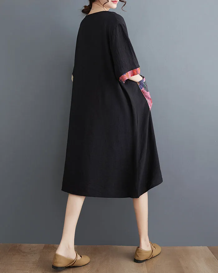 ellazhu Women's Dress Half Sleeve Crewneck Oversize Loose Floral Pattern Flowy Hem Pocket GA2749