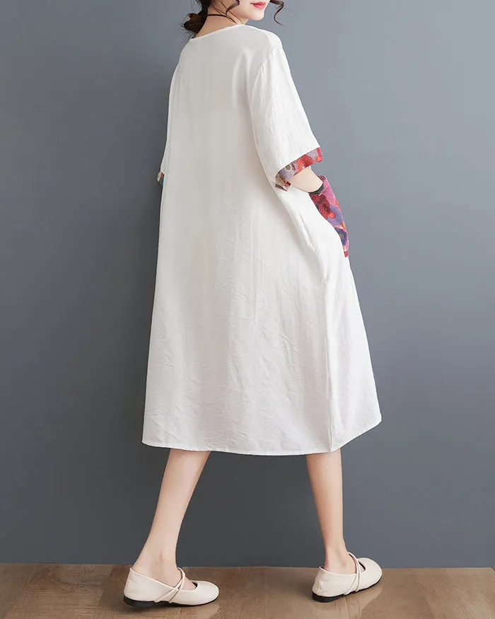 ellazhu Women's Dress Half Sleeve Crewneck Oversize Loose Floral Pattern Flowy Hem Pocket GA2749