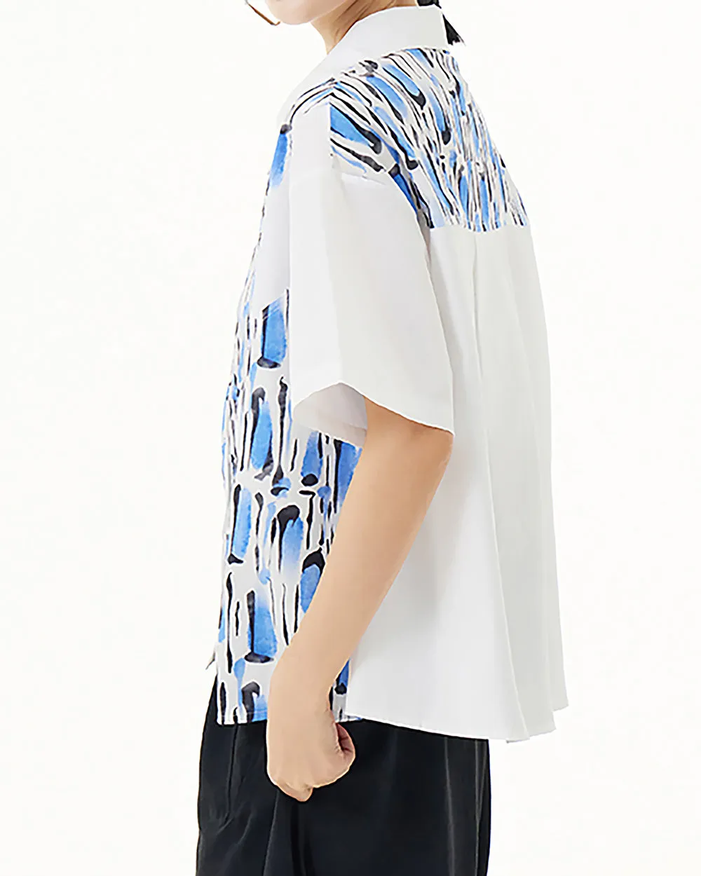 ellazhu Women's Shirt Button Down Leopard Print Short Sleeve Patchwork Lapel Loose Oversize Pattern Summer GE03