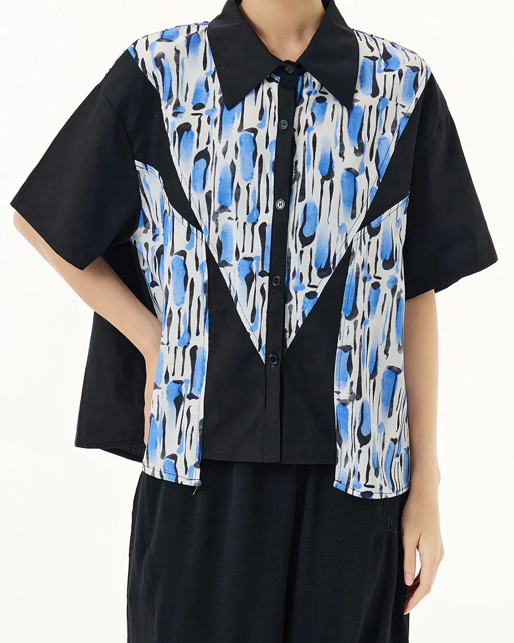ellazhu Women's Shirt Button Down Leopard Print Short Sleeve Patchwork Lapel Loose Oversize Pattern Summer GE03
