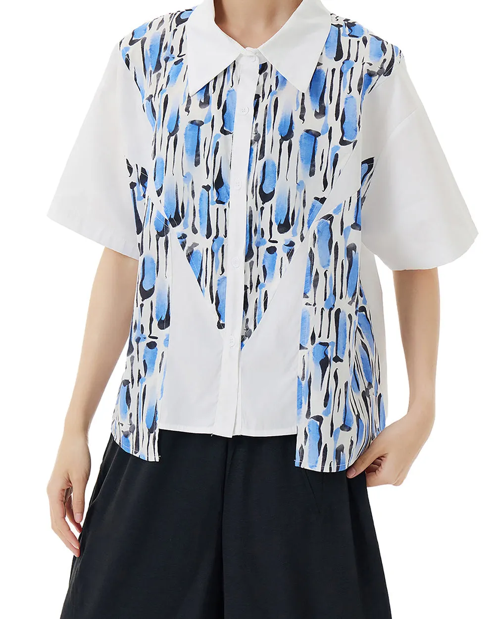 ellazhu Women's Shirt Button Down Leopard Print Short Sleeve Patchwork Lapel Loose Oversize Pattern Summer GE03
