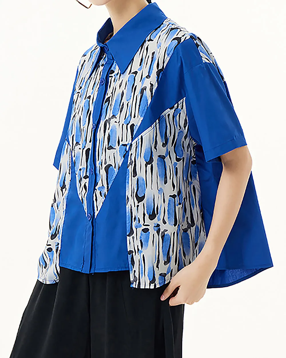 ellazhu Women's Shirt Button Down Leopard Print Short Sleeve Patchwork Lapel Loose Oversize Pattern Summer GE03