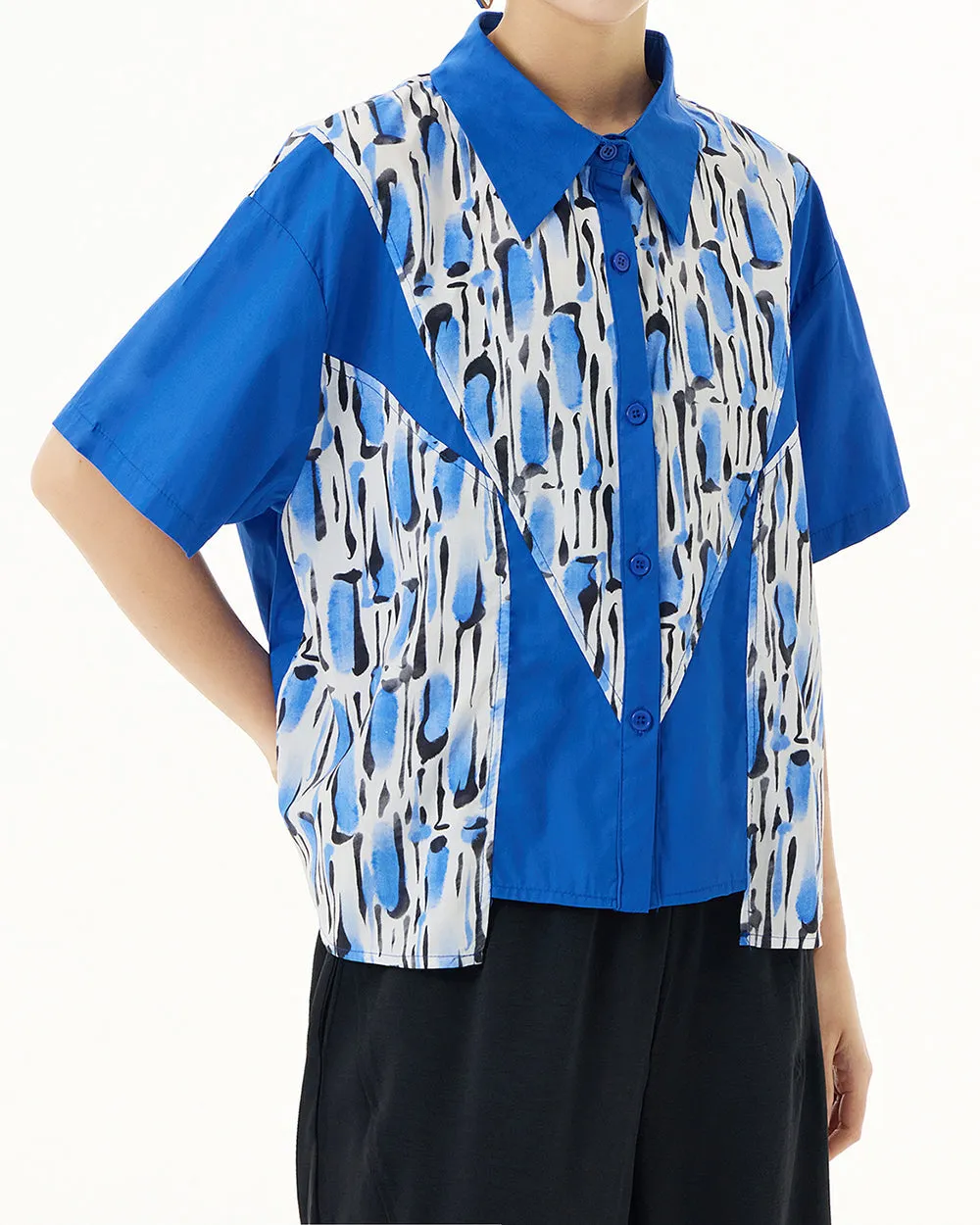 ellazhu Women's Shirt Button Down Leopard Print Short Sleeve Patchwork Lapel Loose Oversize Pattern Summer GE03