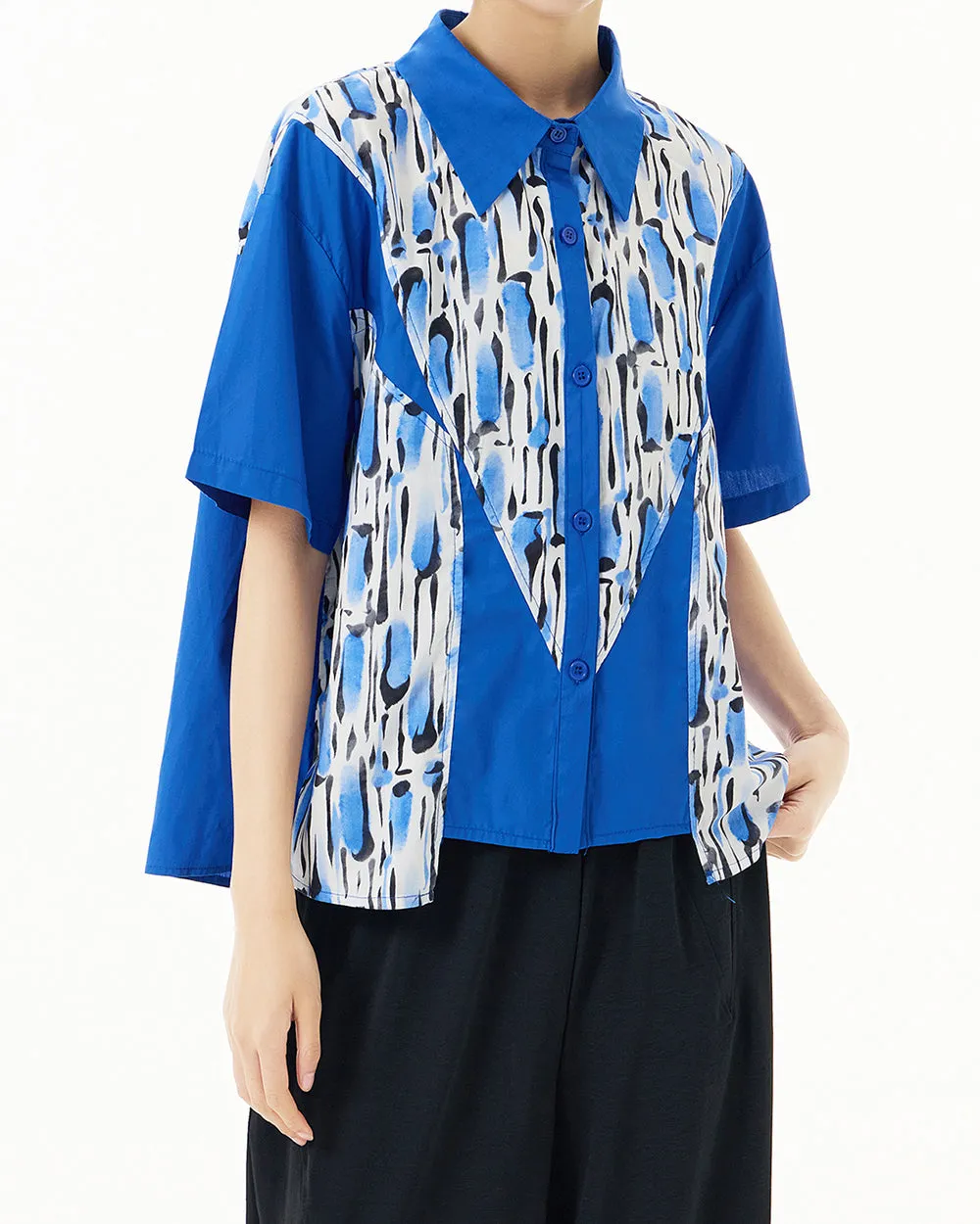 ellazhu Women's Shirt Button Down Leopard Print Short Sleeve Patchwork Lapel Loose Oversize Pattern Summer GE03