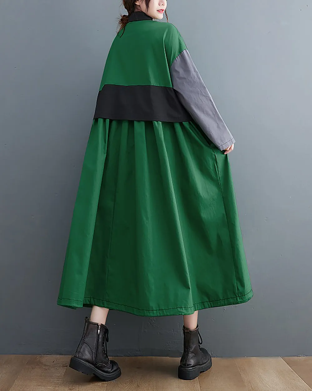 ellazhu Women's Shirt Dress Button Down Lapel Color Block Two Side Pockets Loose Oversize Fall GZ246