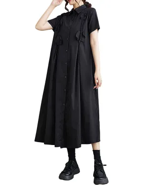 ellazhu Women's Shirt Dress Button Down Short Sleeve Lapel Solid Loose Oversize Flowy Hem Summer GZ229