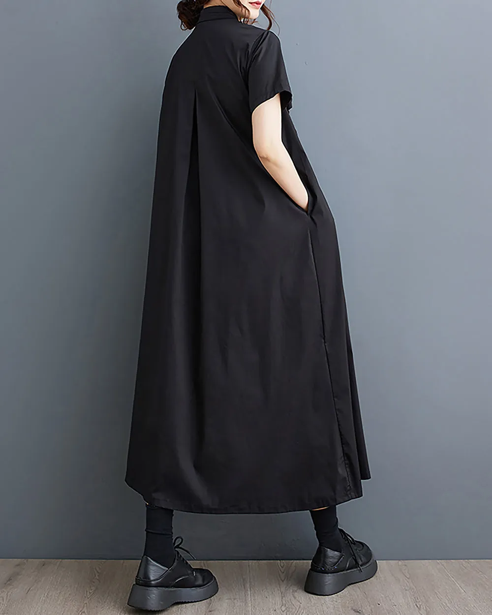ellazhu Women's Shirt Dress Button Down Short Sleeve Lapel Solid Loose Oversize Flowy Hem Summer GZ229