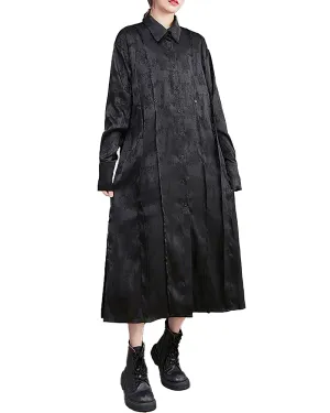 ellazhu Women's Shirt Dress Lapel Button Down Long Sleeve Solid Black Split Hem Loose Oversize GZ260