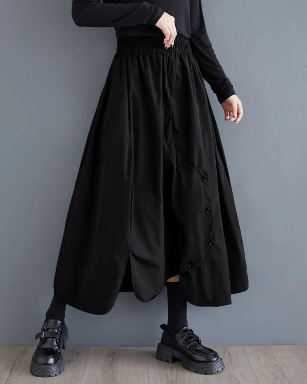 ellazhu Women's Skirt Elastic Waist Two Side Pockets Solid Color Baggy Loose Oversize Trouser GZ314