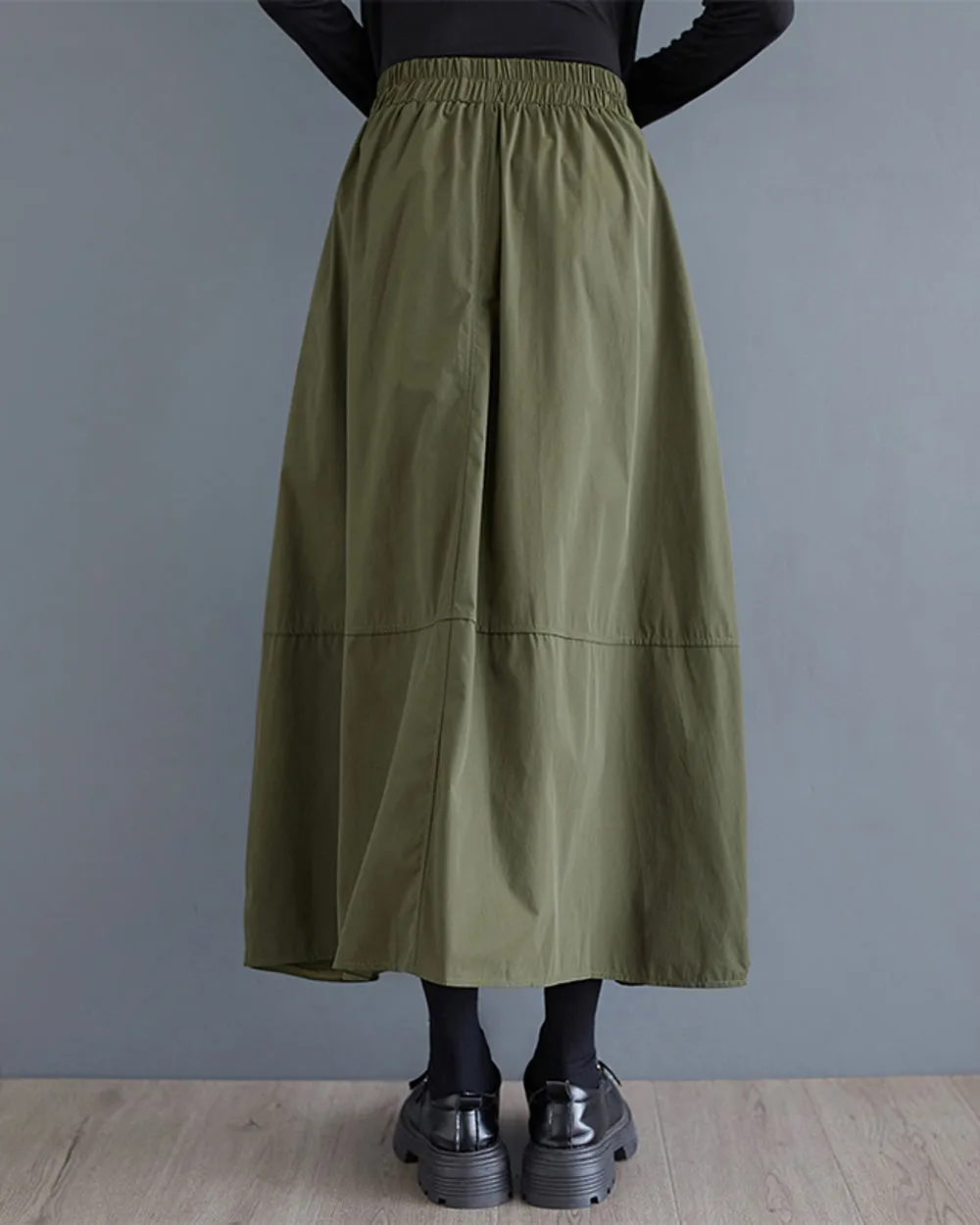 ellazhu Women's Skirt Elastic Waist Two Side Pockets Solid Color Baggy Loose Oversize Trouser GZ314