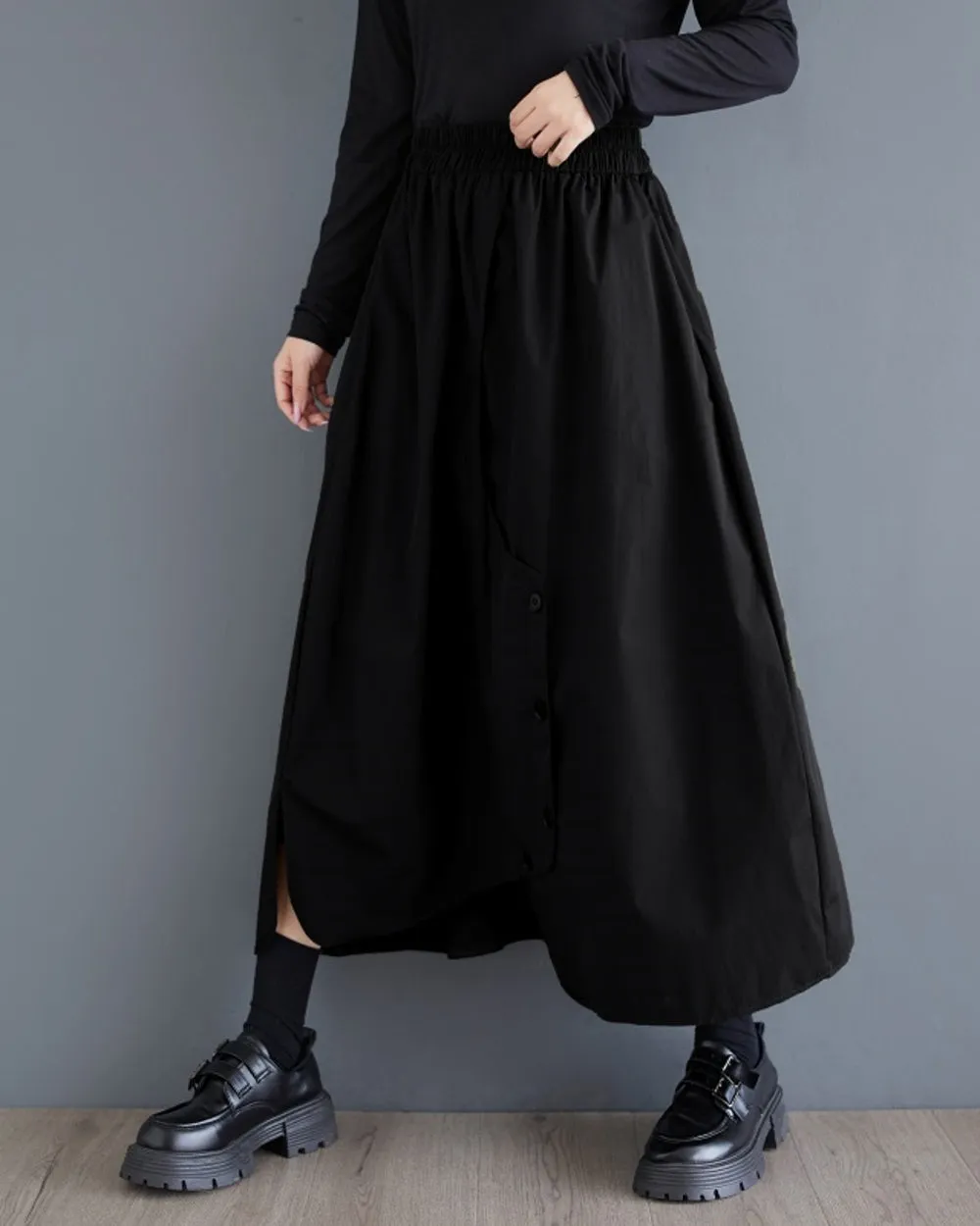 ellazhu Women's Skirt Elastic Waist Two Side Pockets Solid Color Baggy Loose Oversize Trouser GZ314