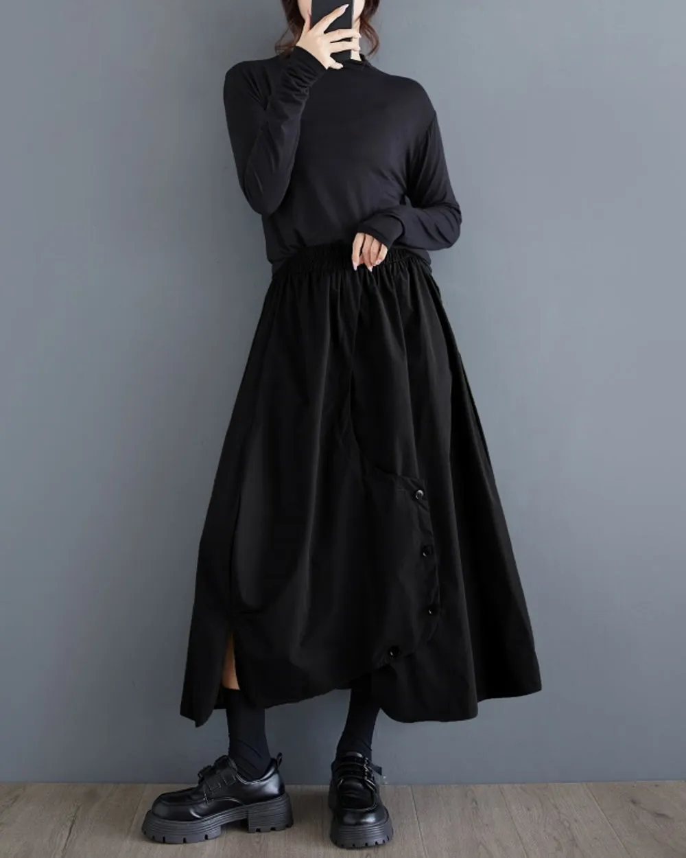 ellazhu Women's Skirt Elastic Waist Two Side Pockets Solid Color Baggy Loose Oversize Trouser GZ314
