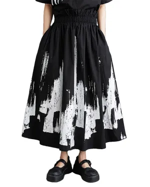 ellazhu Women's Skirt Wide Legs Black White Print Pockets Loose Oversize Flowy Hem Summer GZ233