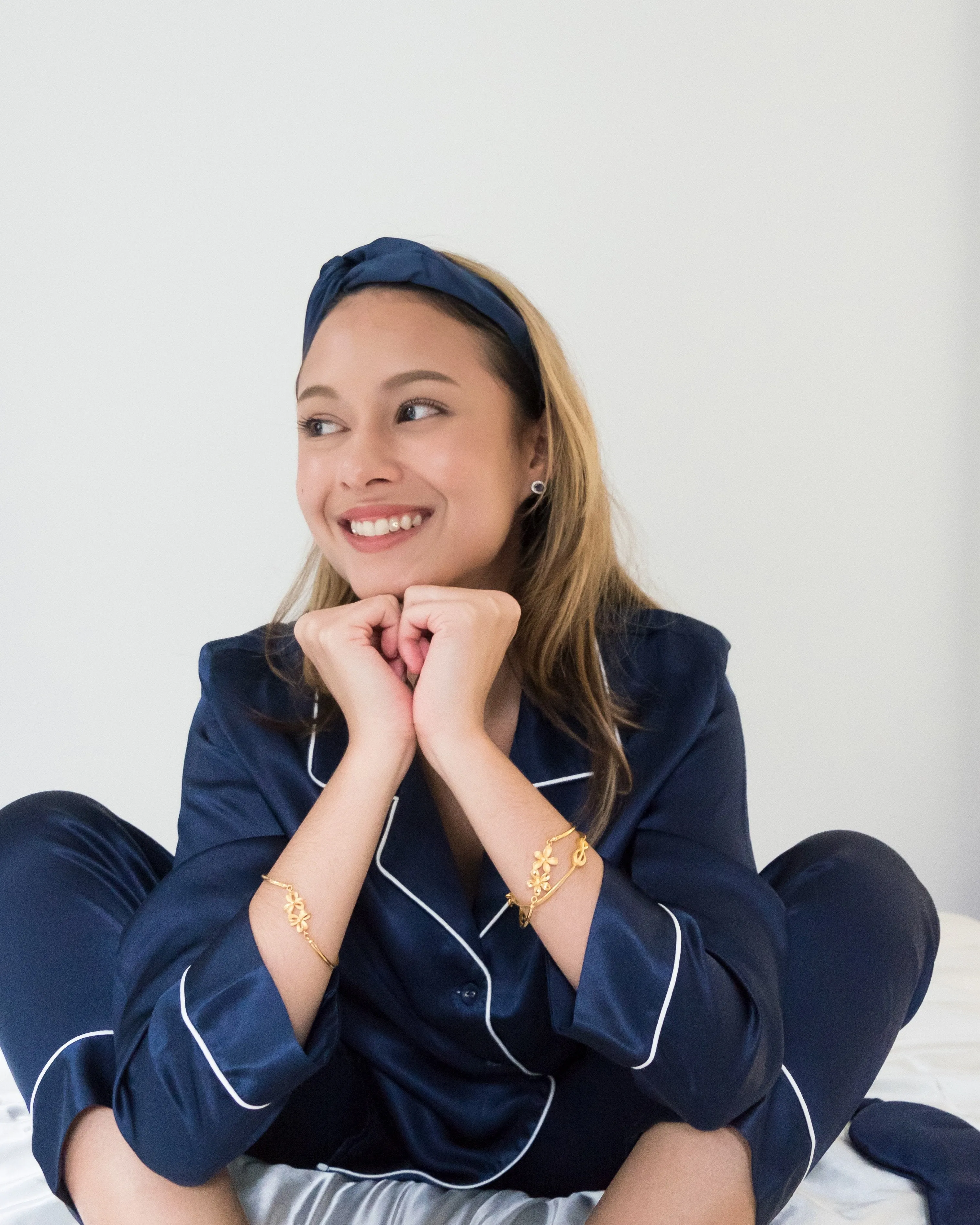 Emma Pure Silk Long Woman Pyjamas Set | Navy