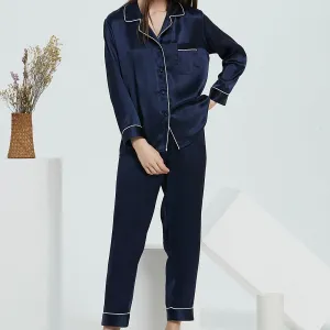 Emma Pure Silk Long Woman Pyjamas Set | Navy