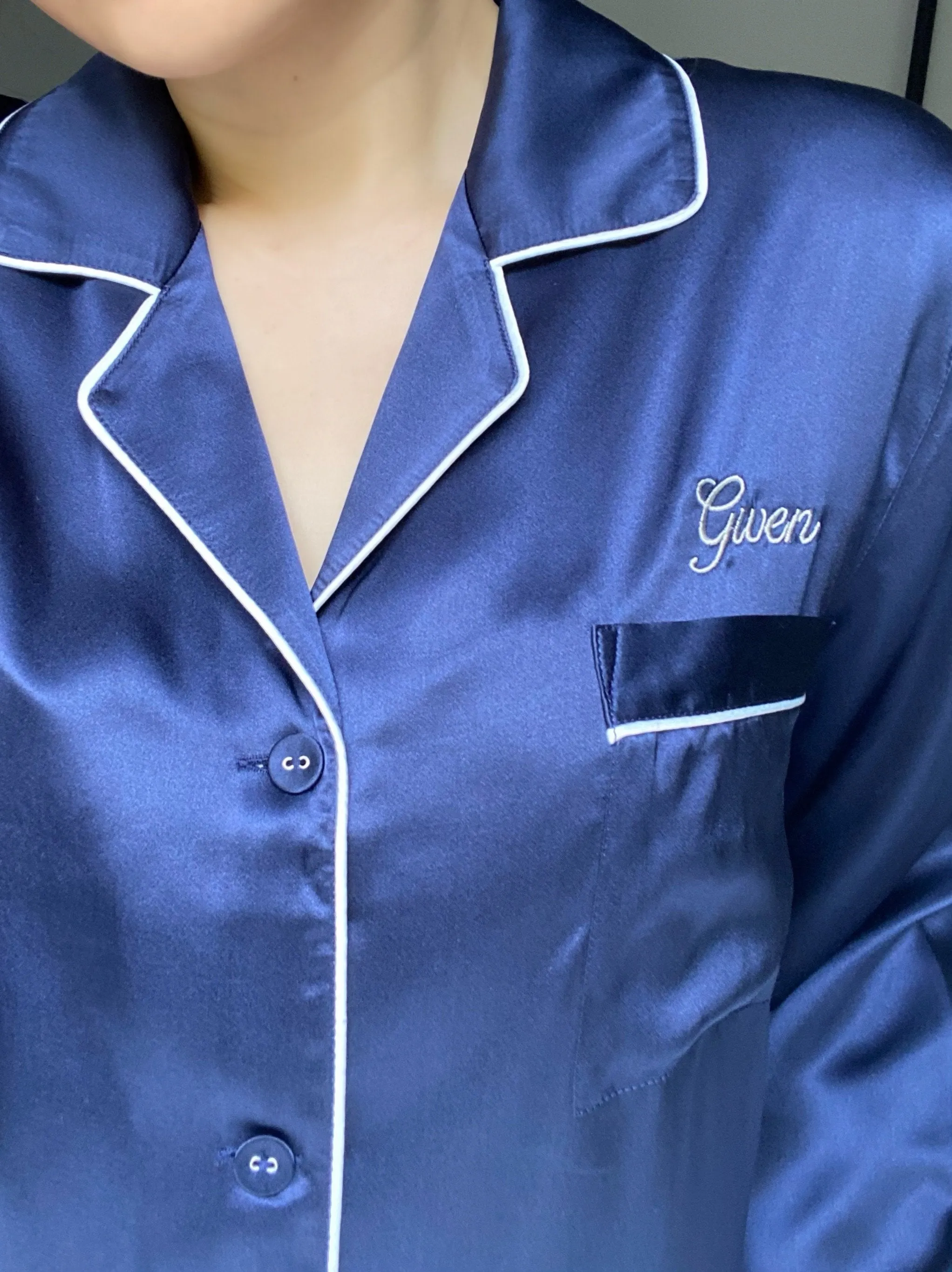 Emma Pure Silk Long Woman Pyjamas Set | Navy